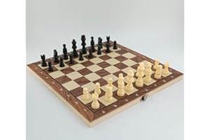 LUXECOVE 3 su 1 set di scacchi in legno, set di scacchi pieghevole, scacchi in legno, perfetto per i giochi di raccolta familiare, 29 x 29 cm