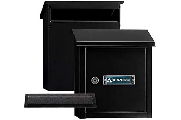 ARREGUI V4034 Pack Bouche d'entrée + Boîte aux lettre en acier pour porte, mur et portail, Fente de 23 x 3 cm, Taille S (Courrier A5) Résistant aux intempéries, Installation facile, Noir