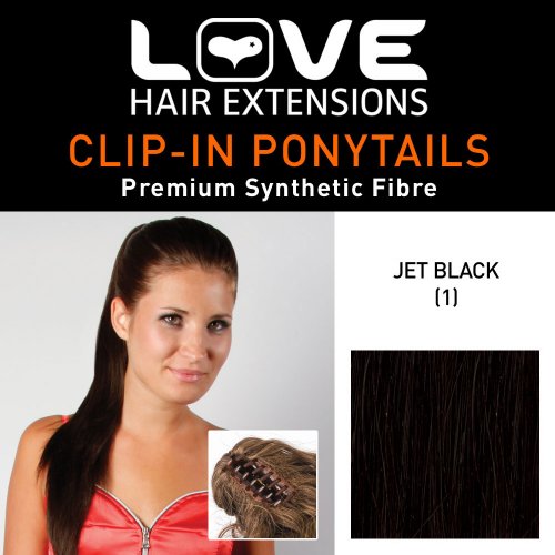 Love hair Extensions Alice Crocodile Clip Synthetic Hair Ponytail Colour 1 Jet Black 18 -Inch