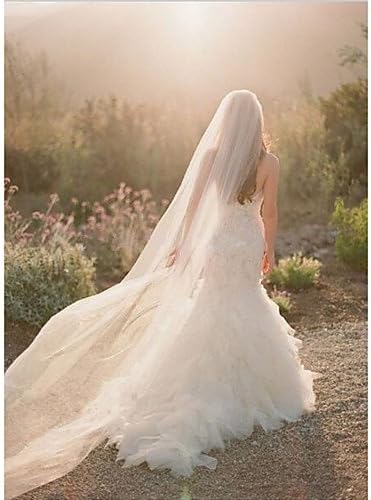 FJY&amp;G One-tier Cut Edge Wedding Veil Chapel Veils 53 Flower Comb Tulle , white