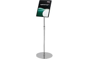 Deflecto A4 Bevelled Edge Floor Standing Sign Holder - Adjustable Portrait & Landscape Display Boards Free Standing - Telescopic Display Stand