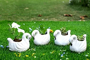 Lyallpur Stores Ceramic Planter Pot Swan Bird Shape - Small (White Color, 9 cm) Plant Not Included