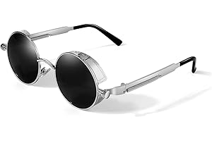 GQUEEN Retro Runde Steampunk Polarisierte Sonnenbrille Herren Damen UV400,MTS2
