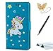 Produktbild Xperia XZ Handyhülle, Xperia XZ Hülle, TOUCASA® Geprägtes Buntes Einhorn Premium PU Leder Flip Wallet Schutzhülle Stoßfest Bumper mit Kartenhalter Klappständer Magnetic Case Hülle für Sony Xperia XZ + Gratis Touch Stylus Pen & Staubstecker-Blau