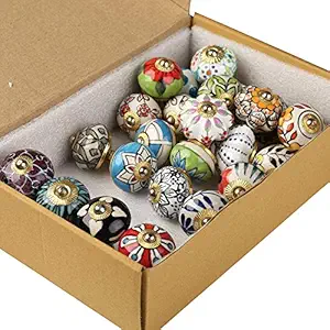 SHRIYAM Ceramic Vintage Assorted Colourful Pottery Drawer Handle Door Knobs and Pulls for Kitchen Cabinets Home Interior Decor Hardware (D-1.7