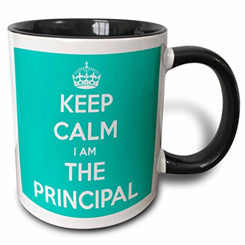 3dRose Keep Calm I Am The Principal Turquoise - Two Tone Black Mug, 11oz (mug_216309_4), 11 oz, Black/White