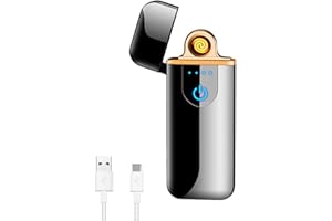 Deluisho Gas Mecheros, Encendedor Electrónico, Mechero de Arco, Carga USB/Resistente al Viento/Encendedor Táctil Duradero, Encen-dedor de Cigarrillos de Bolsillo (Negro)
