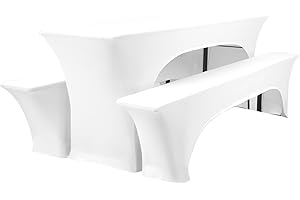 HASJOIN 3er-Set Biertischhussen, 220 x 70 x 70 cm, hussen bierzeltgarnitur, weiß, Stretch-Bezüge für Biertisch- und Bankgarnituren, Bierbankhussen, Spandex-Bierzeltgarnitur für Bankett, Gartenmöbel-Bezüge