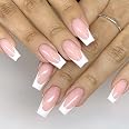 MouyouGlow Fake Nägel Kurz – Weiß French Mit Blumen & Glitzer, Inkl. Nagelkleber & 24 Stück
