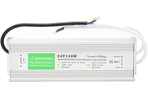 Transformateur LED 24V 150W IP67 Extérieur Étanche Alimentation à Tension Constante Convertisseur Driver LED AC 230V à DC 24 Volt 6.25A Transfo pour Ampoule à Bande Lumineuse LED