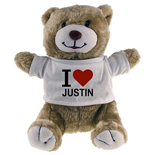 Classic Soft Toy Bear I Love Justin beige