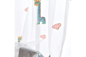 Lsimeru 2 Stück Vorhänge Jungen Mädchen Transparent Kräuselband Giraffe Muster Tüll Vorhange Durchsichtig Fensterschal Kinderzimmer Babyzimmer 140x175