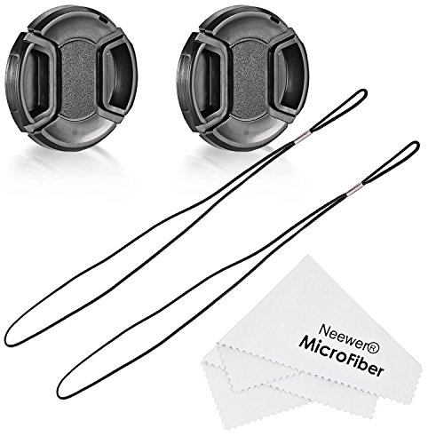 Neewer Set Bouchon d objectif pour Nikon D3200  D3100  D3000  D5200  D5100  D5000  D90  D80  D60  D40  Appareil photo reflex num  rique  Kit contient     2  x de 52  mm Centre Pinch Bouchon d objectif   2  x Bouchon d objectif Lin   1  x Chiffon de nettoyage Microfibre