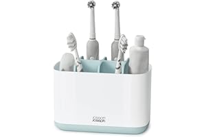 Joseph Joseph - Easy-Store - Porte Brosse à Dents et Tubes de Dentifrice, Plastique et Hygiénique, Grand - Blanc/Bleu Ciel
