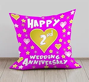 DreamVio Happy 2nd Anniversary Cushion, Gift Cushion for Husband, Wife,Couples, Friends on Birthdays & Anniversaries Color : Pink (12 x 12 inch)