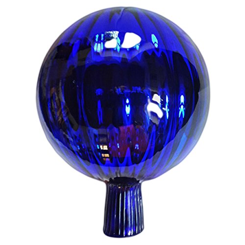 L Rosenkugel Rillenoptik Höhe 18cm Durchmesser 12cm Rosenkugeln Gartenkugel Handarbeit stabieles Glas verspiegelt und wetterfest (Blau)