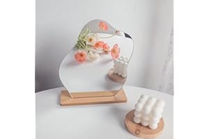 AHMISTOOL Acryl Schminkspiegel Rahmenlose Unregelmäßiger Dekorative Kosmetik Tischspiegel,Unregelmäßige Spiegel Form mit Holzsockel für Schlafzimmer, Wohnzimmer und Aesthetic Room Décor
