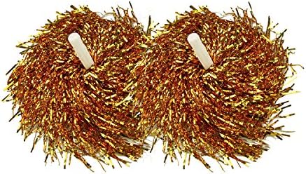 1 Pair Cheerleading Pom Poms Hen Party Fancy Dress--6 Shiny MetalicColours (0.05kg/pc) (Gold, StraightHandle)