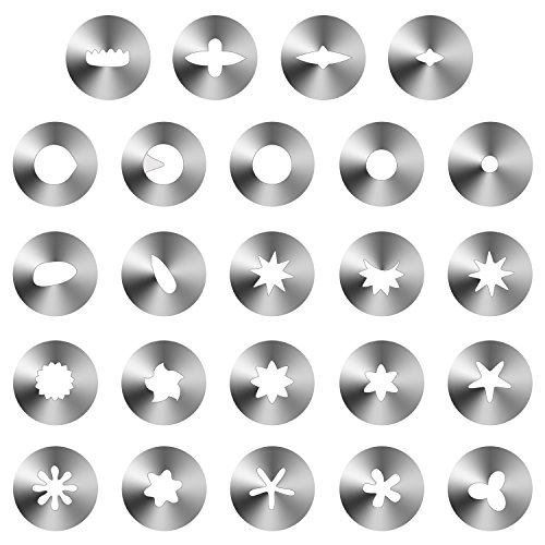 HOOMIL Spritztüllen Set mit 24 Stücke Edelstahl Garniertülle, 2 Kupplung und 1 Spritzbeutel für Pralinen, Plätzchen, Keksen, Kuchen und Torten Deko Decorating Tools - 2