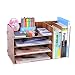 Produktbild QFFL zhuomianshujia Desktop-Aufbewahrungsbox Büro-Regal aus Holz Aktenablage aus Holz mehrlagig (3 Farben, 3 Stile) Bücherregale (Farbe : Kirschholz, größe : 48×23×28cm)