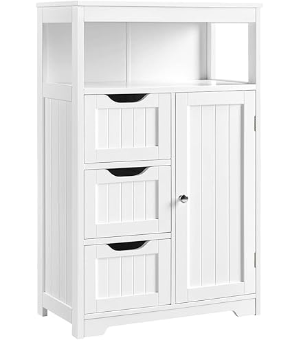 Mobiletto Da Bagno COSTWAY Con 2 Ante E Ripiano Regolabile | 3 Livelli | Design Anti-ribaltamento E Piedini Rialzati | Bianco 60x30x83 Cm