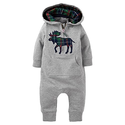 Meihuida Baby Boys Girls Long Sleeve Christmas Elk Bear Hooded Romper (80(0-6M), Grey)