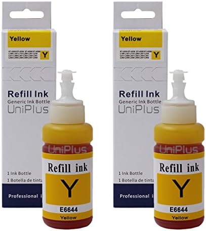 UniPlus 2 Pack Refill Ink Replacement for Epson T6644 (70ml Yellow Ink) Used for Epson EcoTank Printers