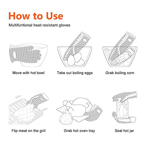 KKtick Ofenhandschuhe Silikon Heat Resistant Grill Zubehör Kitchen Tools für Ihre Indoor&Outdoor Bedürfnisse Kochen, Widerstandshochtemperatur, Wärmedämmung, Superb Grip Oven mitts- 1 Paar(Schwarz) - 3