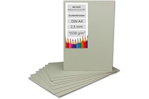 ‎NEUSER PAPIER NEUSER PAPIER 20x Buchbinderpappe DIN A4 (21 x 29,7 cm) - Stärke 2,5 mm (0,25 cm) - Grammatur: 1538 g/m² - Graupappe zum Basteln, Modellbau, Buchbinden