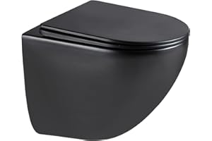 HOGART Wand WC mit Soft-Close Toilettensitz und Leistungsstarkem Spülrandlos Tornado Spülsystem, Hänge WC mit Komplett Abgedichteter Unterer Teil, Leises und Sparsames Spülsystem 3–4,5l.(Matt Schwarz)