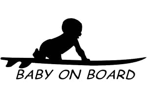EROSPA® Auto-Aufkleber KFZ - Baby On Board - Kind mit Surfbrett - Car-Sticker (Schwarz)