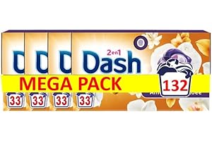 Dash 2-en-1 PODS Lessive Capsules, 132 Lavages (4x33 Tablettes), Ambre et Orchidée, Ultra Nettoyant Et Fraîcheur Longue Durée, Élimine Les Saletés et Taches Incrustées, Fabriqué en France