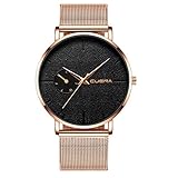 Holeider Luxus Uhr Herren, Armbanduhr Herren Analoger Quarz Fashion Edelstahl Mesh Armband Uhren Herren Schwarz ühr fur Herren (E)