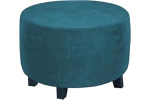 XGANGM Velluto Copri Pouf Rotondo Elasticizzato Grande/Piccolo Copri Pouf Rotondo Diametro 45/50/60/80cm Copri Pouf Fodera Poggiapiedi Ottomana Copertura per Poggiapiedi,Bluegreen,1small