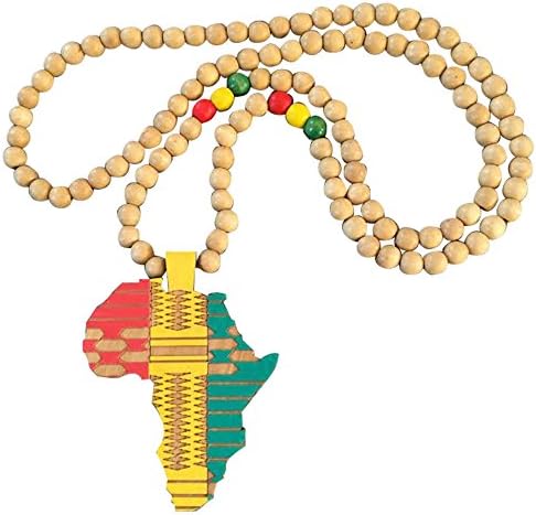 Africa Map-Shaped Natural Colour Necklace Pendant Wood Beads Chain Necklace Hip Hop Ethnic