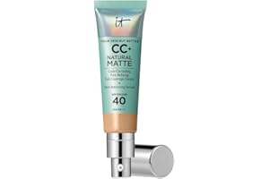 IT COSMETICS, CC+ Crème Natural Matte SPF 40, Haute Couvance et Contrôle de Brillance, Peaux Mixtes à Grasses, Avec Sérum Équilibrant à l'Acide Hyaluronique, Your Skin But Better, 32 ml