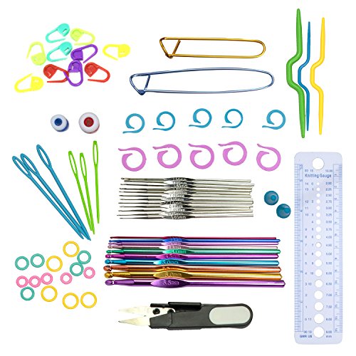 LIHAO 22x Häkelnadel Set Aluminium mit Zubehöre in Tasche Multifarben Häkeln - 3