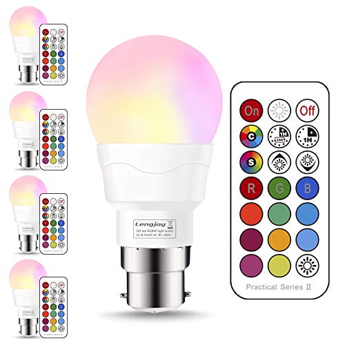 Lampadina cambiante colore B22 RGB LED 3W bianco caldo con telecomando per casa, ristoranti, scena di esposizione, festa per luce decorativa, illuminazione d'atmosfera by Lengjoy (B22 rgb 2700k)