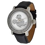 Walt Disney Automatikuhr Edelstahl 3ATM Mickey Mouse Kopf aus Swarovski-Steine mit schwarzen Lederarmband