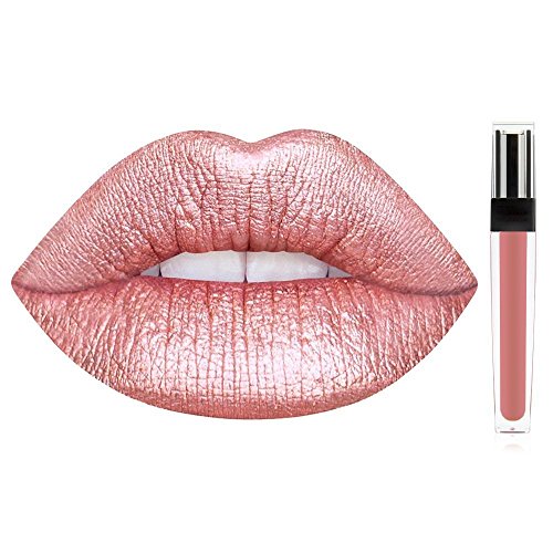 Travelmall Metallische Farben Matte Liquid Lipstick Langlebig Matte Liquid Lipstick in einem Metallic Hue Gold Pink