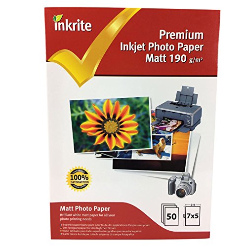 Inkrite 50 Sheets 7x5 190gsm Single Sided Matte (Matt) Photo Paper