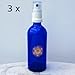 Produktbild 3 x Blau Glas Flasche 100 ml mit Zerstäuber und 3 x "Blume der Vollkommenheit" Aufkleber zum Befüllen z.B. mit Energie-Wasser als Raumspray oder zu kosmetischen Zwecken, Befeuchtung. Blauglas.