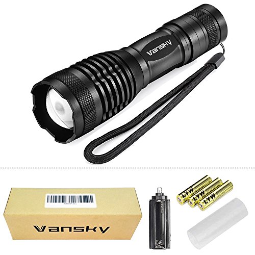 Taktische Taschenlampe, Vansky® 700 Lumen CREE XML2 T6 LED Taschenlampe | Superhell wasserdicht Camping Taschenlampe mit einstellbarem Fokus und zoombarem taktischem Licht | inkl. 3 x AAA Batterien - 6