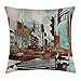 Produktbild OQUYCZ Grunge Throw Pillow Cushion Cover, Urban Cityscape Contemporary Abstract Acrylic Paint Style Brush Strokes, Decorative Square Accent Pillow Case, 18 X 18 Inches, Seafoam Brown White