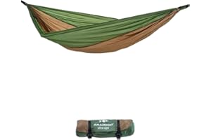 ‎AMAZONAS AMAZONAS Ultra-Light Hängematte Adventure Hammock Coyote - Die leichteste Kingsize Hängematte der Welt 180g 275 x 140 cm Packmaß 18 x 6 cm bis 150 kg in Grün