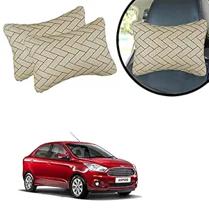 PulGos Beige Leathertte Material Neck Rest Cushion in Zig-Zag Design for Car_812