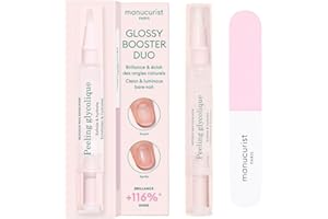 Manucurist Glossy Booster Duo - Soin Ongle Exfoliant Peeling Glycolique & Polissoir - Kit Manucure Ongles Naturels Brillants sans Vernis - Brillance Instantanée - Nail Care
