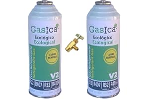 REPORSHOP - 1 Botella Gas Gasica V2 226Gr Alternativo R22, R32, R407C, R410A Freeze (2 Botellas+Val)
