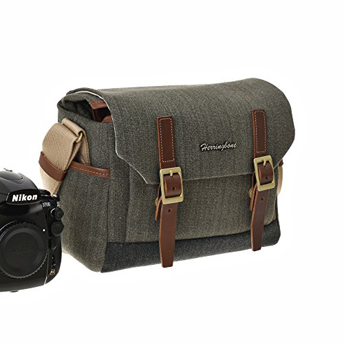 Herringbone POSTMAN Sacoche Sac Bandouli  re reflex sac d   paule sac pour Appareil Photo Num  rique Canon Nikon Sony Panasonic H1001 Olive Small