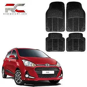 Riderscart (4 Pcs) Full Set Ridged Heavy Duty Anti- Slip Car Rubber Floor/Foot Mat for Hyundai i10 (Non Slip, Black) with Warranty